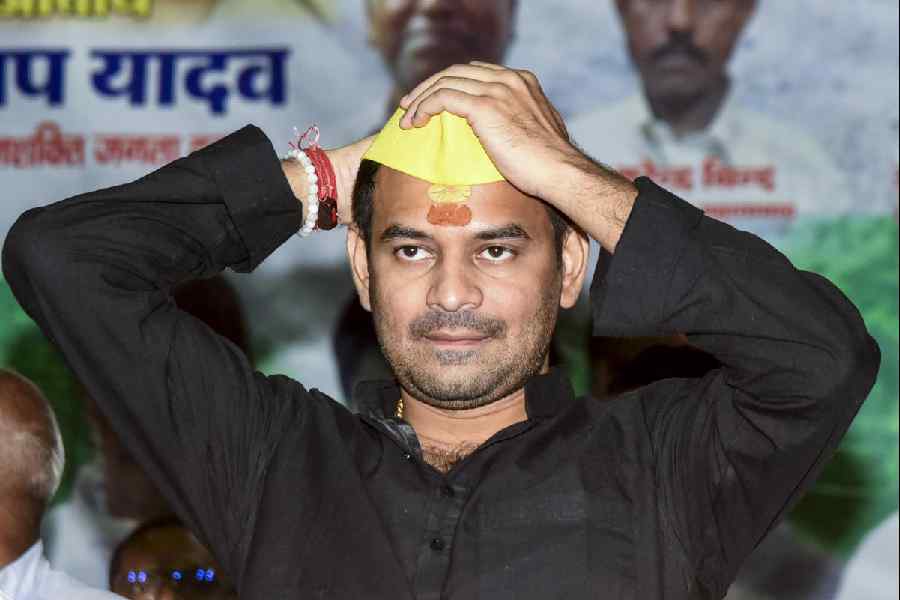 In this Saturday, Sept. 20, 2025 file photo, Janshakti Janta Dal chief Tej Pratap during an event in Patna. RJD supremo Lalu Prasad's elder son Tej Pratap Yadav was on Friday, Nov. 14, 2025, relegated to the third spot in Bihar's Mahua seat, with LJP (RV) candidate Sanjay Kumar Singh defeating RJD's Mukesh Kumar Raushan by 44,997 votes.