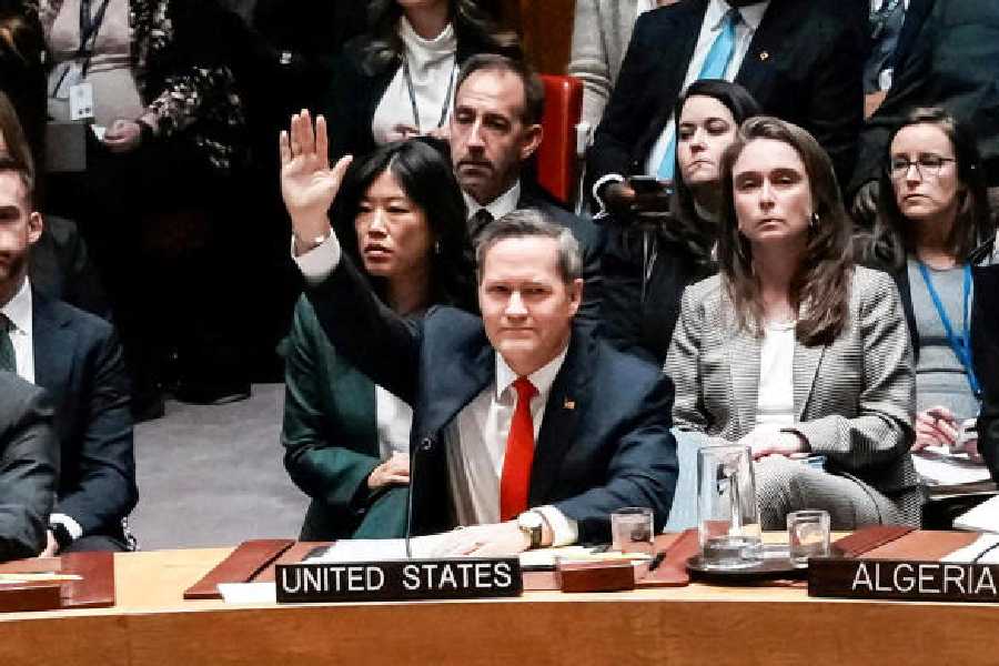 Mike Waltz votes in favour of the resolution at the UN headquarters in New York City on Monday.