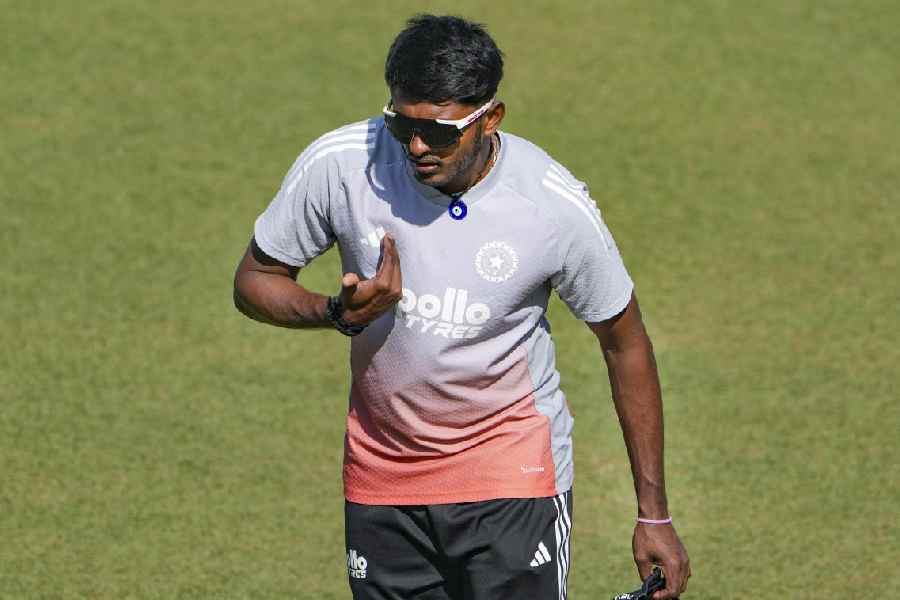 Sai Sudharsan during a training session at Eden Gardens  on Tuesday. India play South Africa in the second game of the series in Guwahati from Saturday. (PTI)