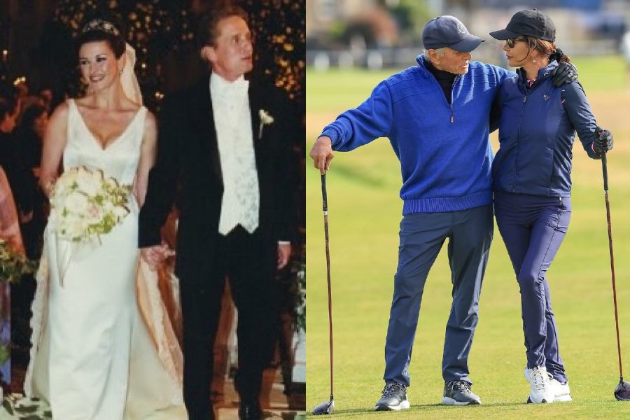 Catherine Zeta-Jones with Michael Douglas on their wedding day