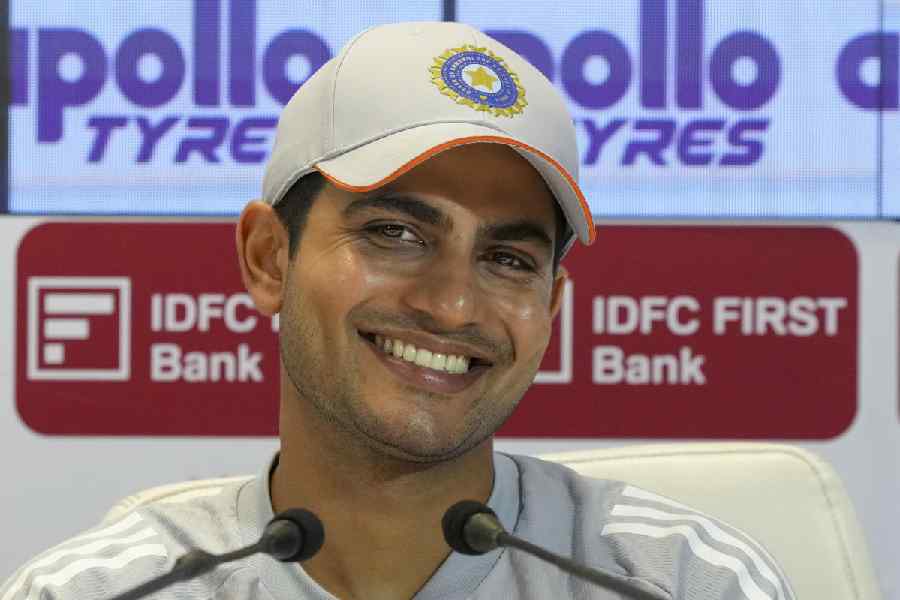 India's captain Shubman Gill addresses a press conference on the eve of the first Test cricket match between India and South Africa, at Eden Gardens in Kolkata, Thursday, Nov. 13, 2025.