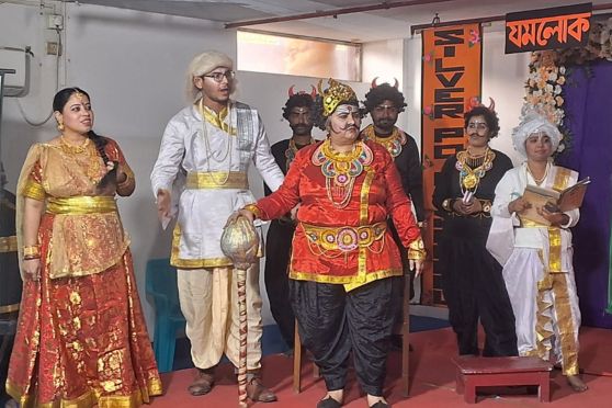 The middle and senior school celebrations continued the joy with stellar performances by teachers portraying characters like Jomraj and Chitrogupta. Students departed with sweet packets and big smiles after a celebration made memorable by teachers’ dedicated efforts.