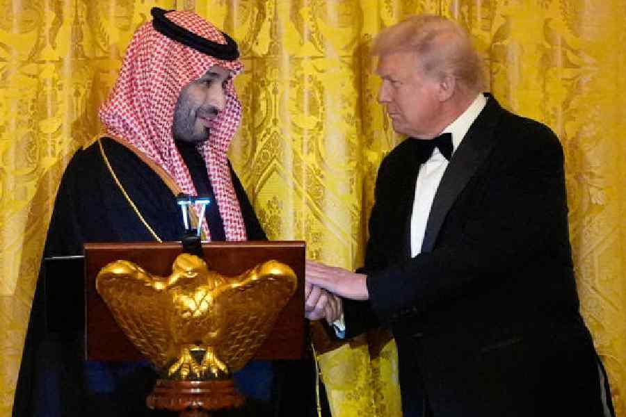 Donald Trump greets Mohammed bin Salman at the White House on Tuesday.