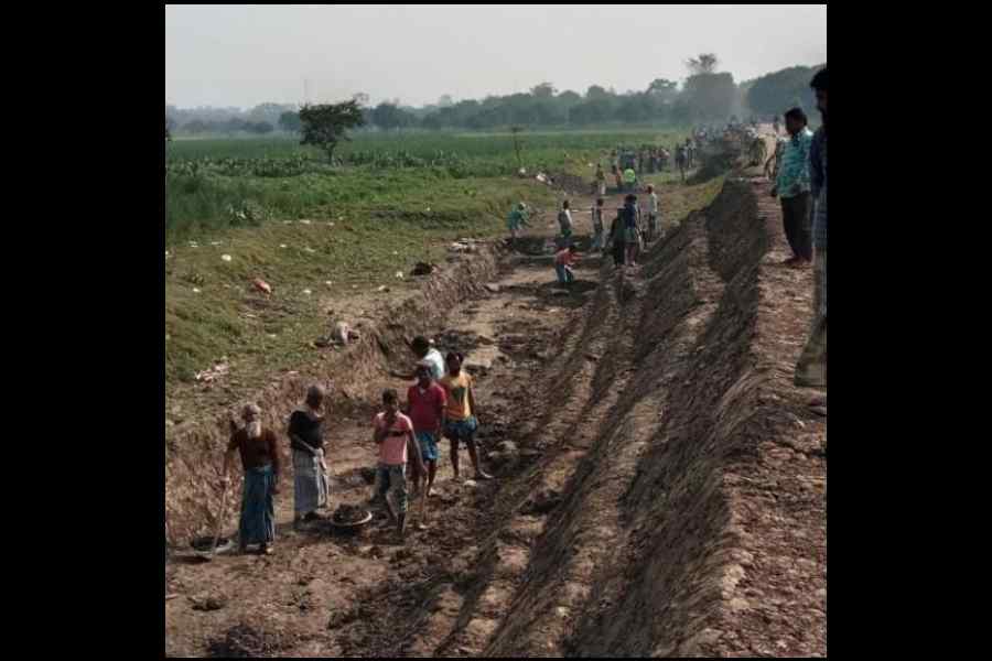 Workers at an NREGA project site in Murshidabad. 