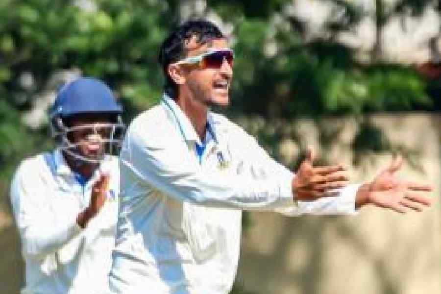 Shahbaz Ahmed appeals for an LBW in the Ranji clash against Assam in Kalyani on Wednesday.