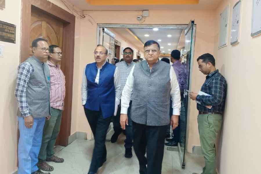 Bengal chief electoral officer Manoj Kumar Agarwal comes out after a meeting with officials of the Nadia district administration in Krishnanagar on Thursday afternoon.