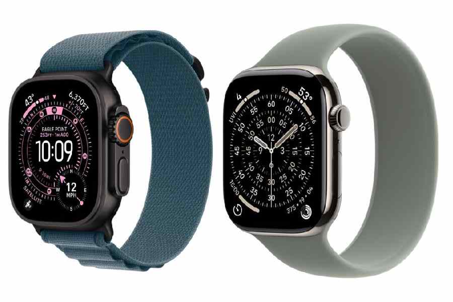 Apple Watch Ultra 3 had to maintain its durability and lightweight form to meet the demands of everyday adventurers. (Right) Achieving the polished mirror finish on Apple Watch Series 11 required cutting-edge materials science.