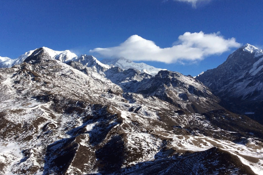 The way to Goechala in Sikkim as seen from Dzongri Top.
