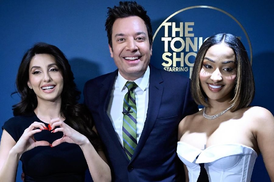 Nora Fatehi with Shenseea and Jimmy Fallon