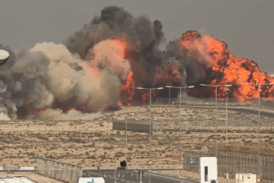 Smoke billows following a crash of the Indian HAL Tejas during a demonstration at the Dubai Air Show, at Al Maktoum International Airport at Dubai World Central, Dubai.
