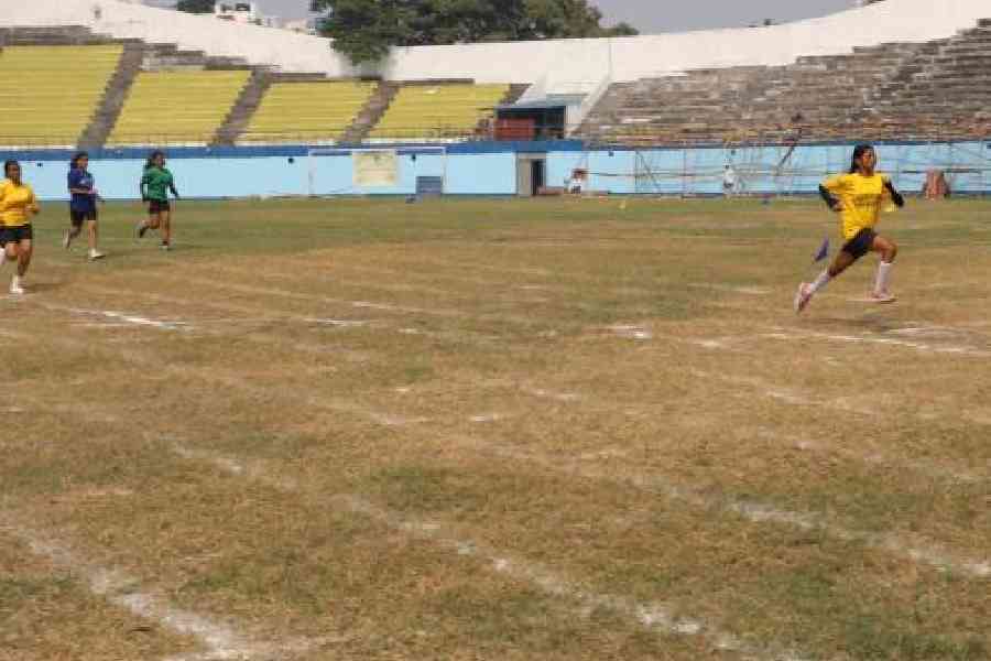 Students on the field at Julien Day School, Calcutta