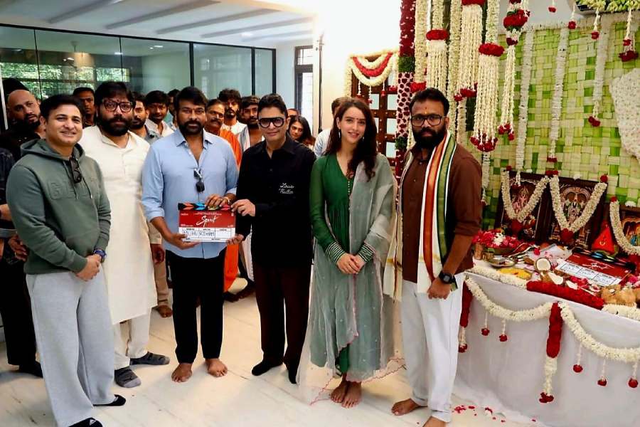 Chiranjeevi, Sandeep Reddy Vanga, Triptii Dimri, Bhushan Kumar at ‘Spirit’ muhurat ceremony