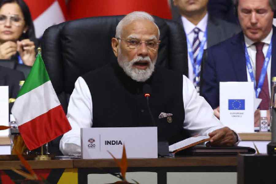 Narendra Modi speaks at the G20 Leaders’ Summit in Johannesburg on Saturday. 