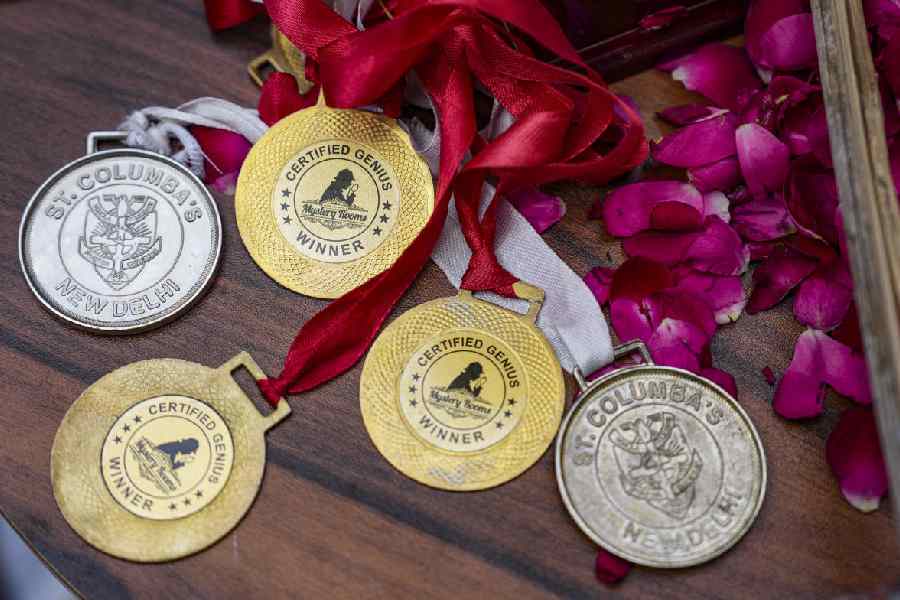 Medals of the Class 10 student placed during a protest by his parents and school students