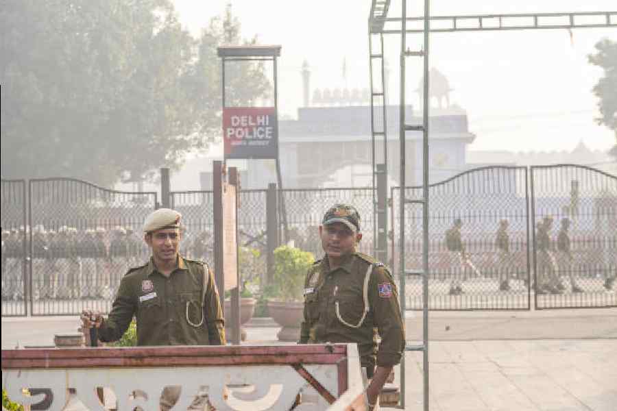 Police keep vigil near the Red Fort a day after the November 10 blast. 