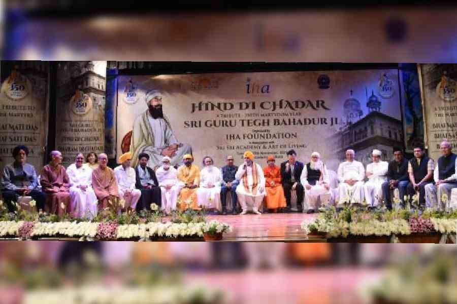 Interfaith leaders at the remembrance of Guru Tegh Bahadur in Alipore on Tuesday