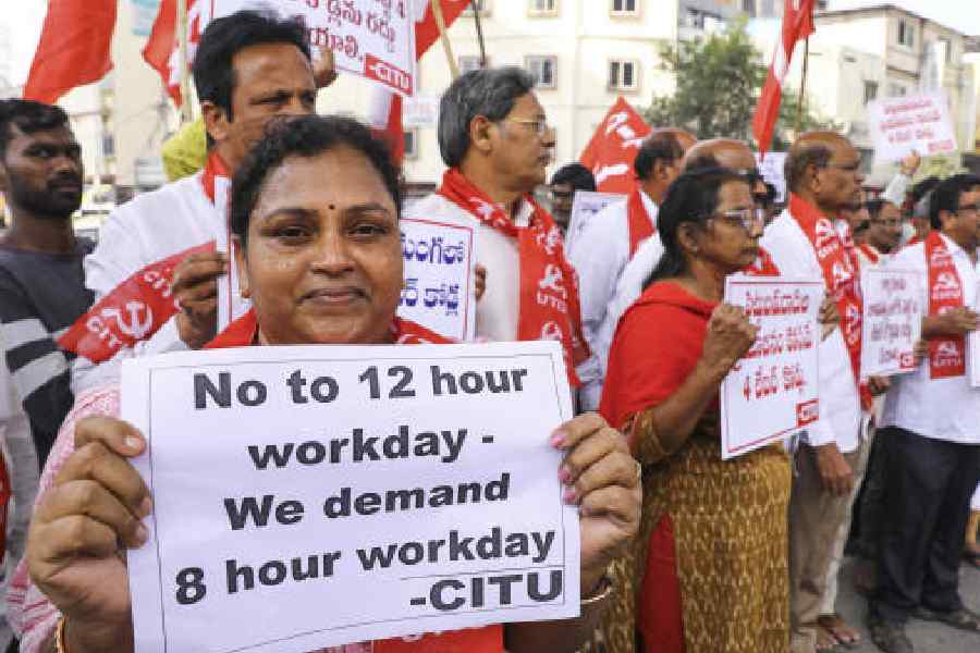 A protest against the new labour codes in Hyderabad last week. 