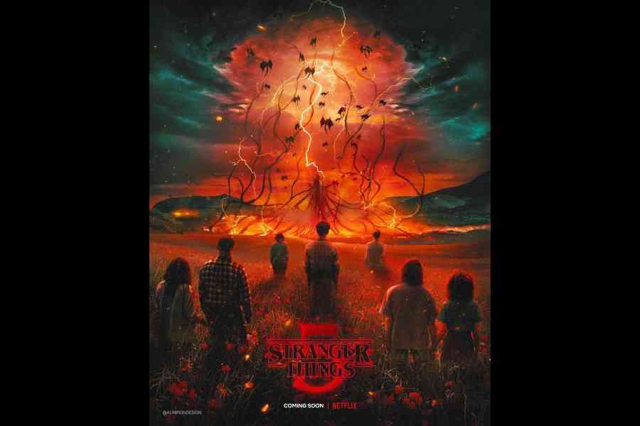 The Duffer Brothers on set