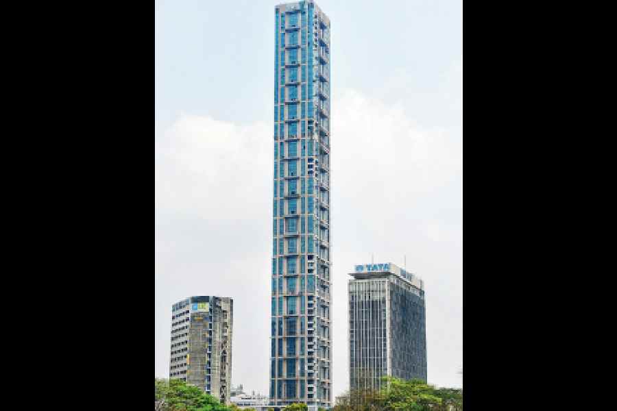 The 42 building on Chowringee, seen from the Maidan in Calcutta