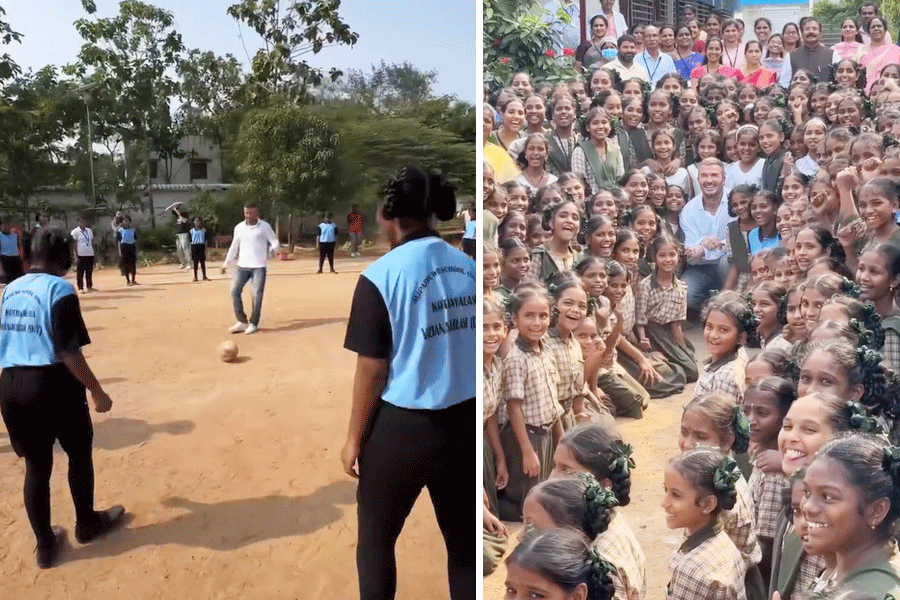 David Beckham joined students on the football field at the Mahatma Jyotiba Phule Andhra Pradesh Backward Classes Welfare Residential School, and cheered them on.