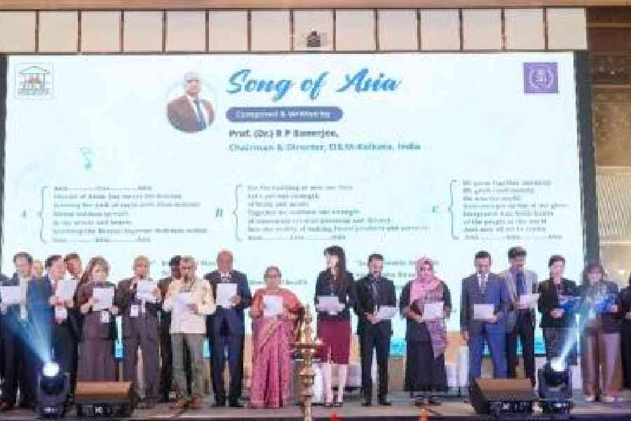 Guests from different countries during the rendition of the Song of Asia, written and composed by R.P. Banerjee, at the conference in Ho Chi Minh City. The song underscores the campaign’s central message of unity.