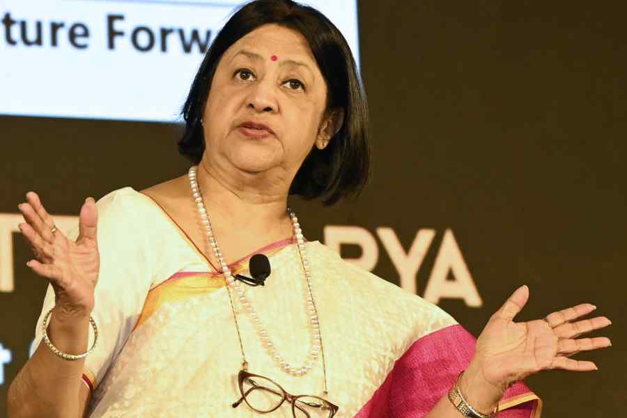 Arundhati Bhattacharya and Bhaskar Ghoshon Day 1 of Infocom 2025 at the Hyatt Regency in Calcutta on Thursday.
