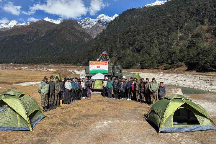 The tents, among other equipment, which were recently provided by the Indian army for adventure tourism to local youths in Yumthang of north Sikkim. Picture courtesy: Union defence ministry