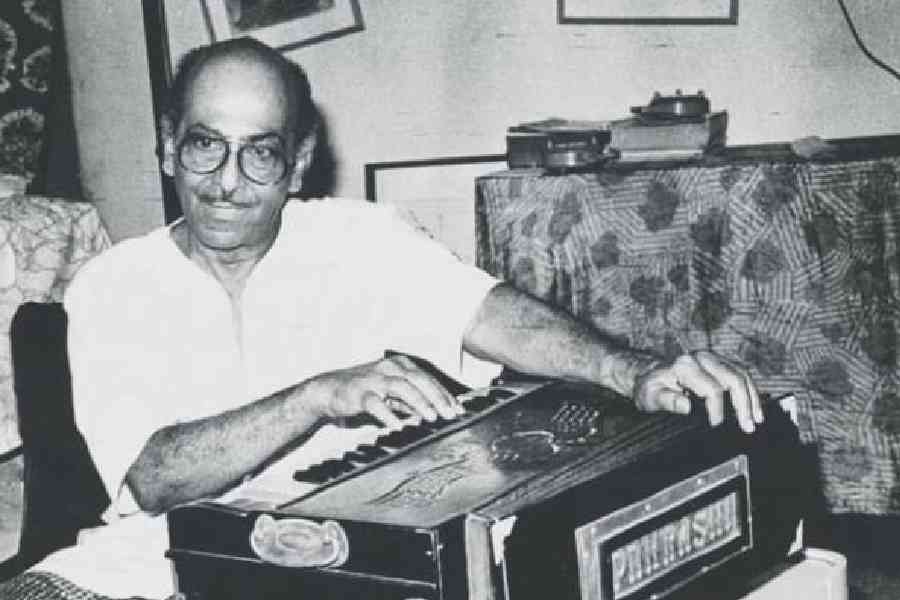 Salil Chowdhury plays his harmonium. A Telegraph file picture