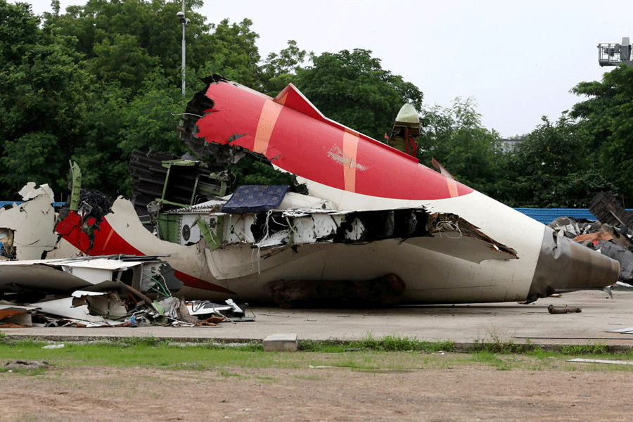 FILE PHOTO: Wreckage of Air India Boeing 787-8 Dreamliner plane, outside Sardar Vallabhbhai Patel International, where it crashed nearby after takeoff, in Ahmedabad.