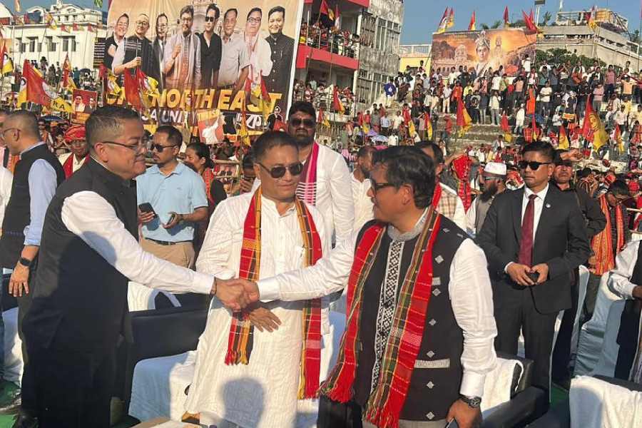 Ajoy Edwards of the Indian Gorkha Janshakti Front at the rally in Agartala on Thursday