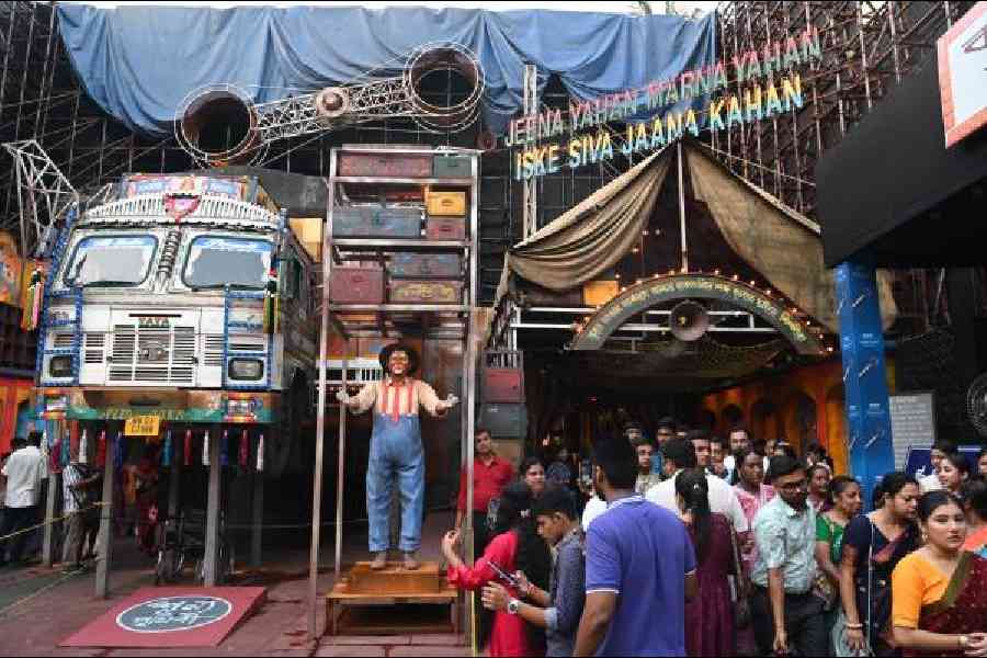 The entrance to the Barisha Club pandal in Behala.            Picture by Sanat Kr Sinha