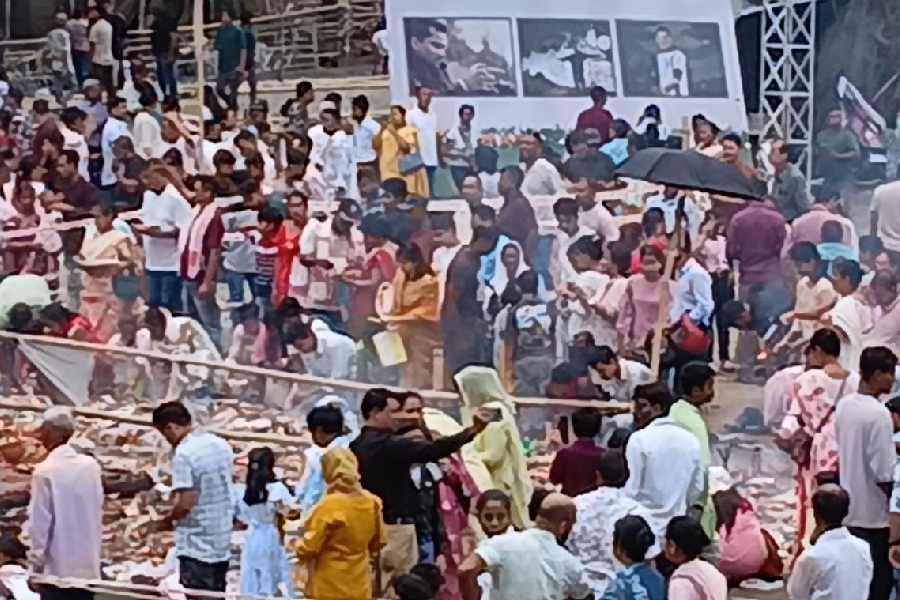 People crowd the site of Zubeen Garg’s proposed memorial in Sonapur, Assam, on Thursday.
