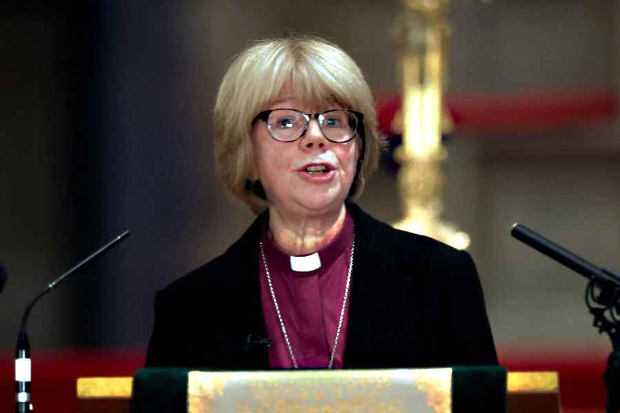 Archbishop of Canterbury-designate Sarah Mullally delivers an address inside Canterbury Cathedral, in Canterbury, Britain