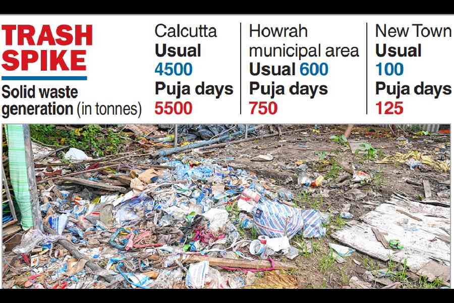 Garbage on the Park Circus Maidan on Saturday. Picture by Sanat Kr Sinha