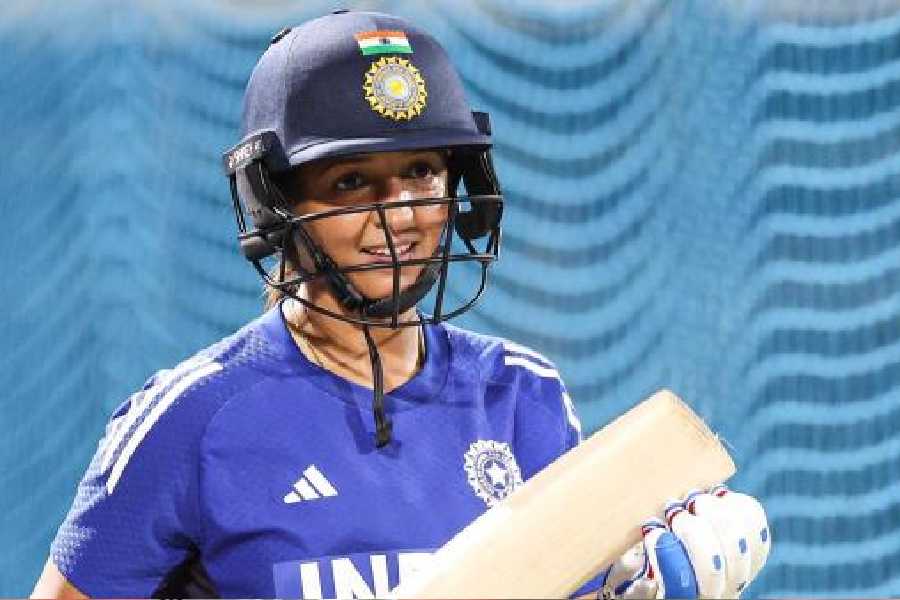 Captain Harmanpreet Kaur at practice, in a picture shared on X, ahead of India Women’s World Cup match against Pakistan on Sunday
