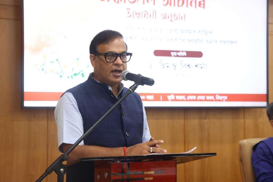 Himanta Biswa Sarma speaks during the launch of the scheme in Dispur on Monday
