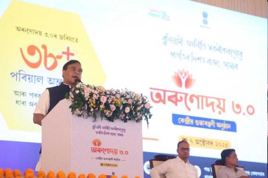 Himanta Biswa Sarma speaks at the launch of the scheme at Khanapara on Tuesday.