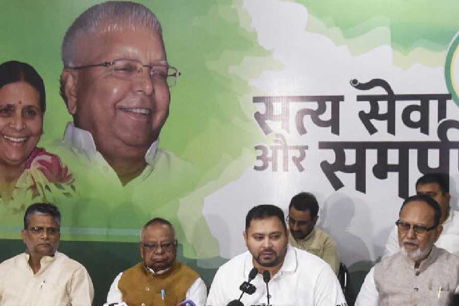 Tejashwi Yadav addresses the media in Patna on Thursday. 