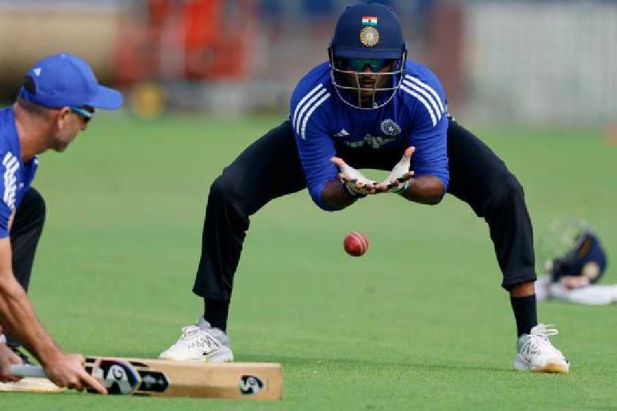 Sai Sudarshan at practice in the lead up to the second Test vs West Indies.