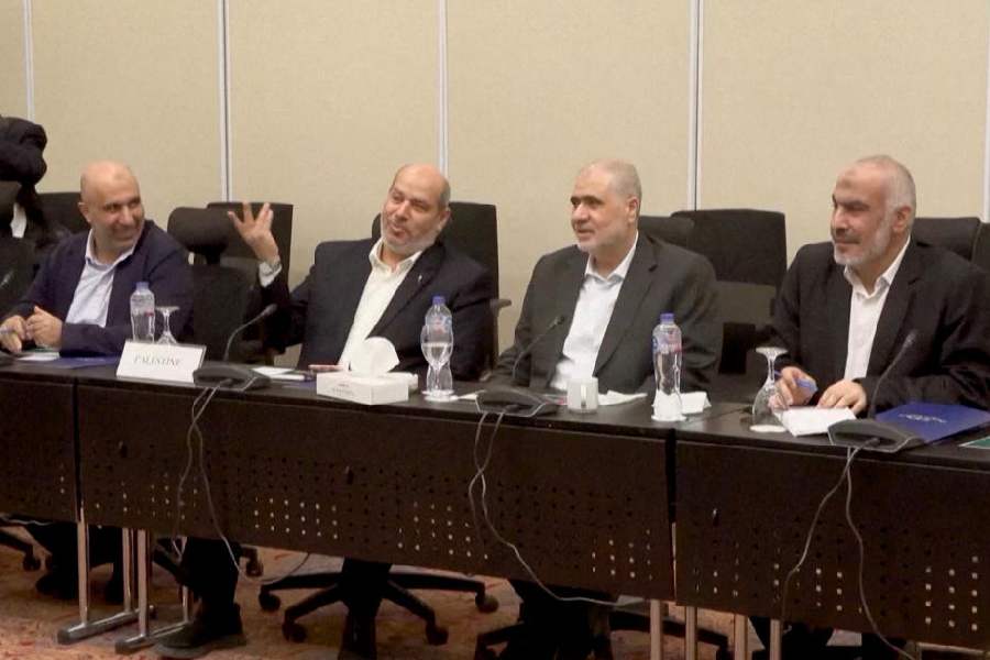 Senior Hamas official Khalil al-Hayya (second from left) attends a meeting with Egyptian, Qatari and Turkish officials at Sharm el-Sheikh in Egypt on Wednesday.