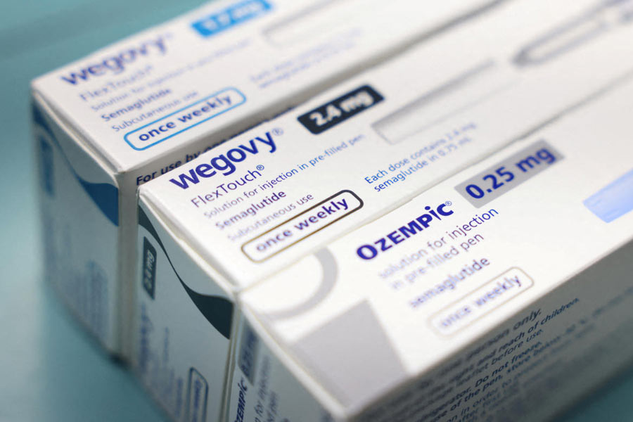 Boxes of Ozempic and Wegovy made by Novo Nordisk are seen at a pharmacy in London, Britain.