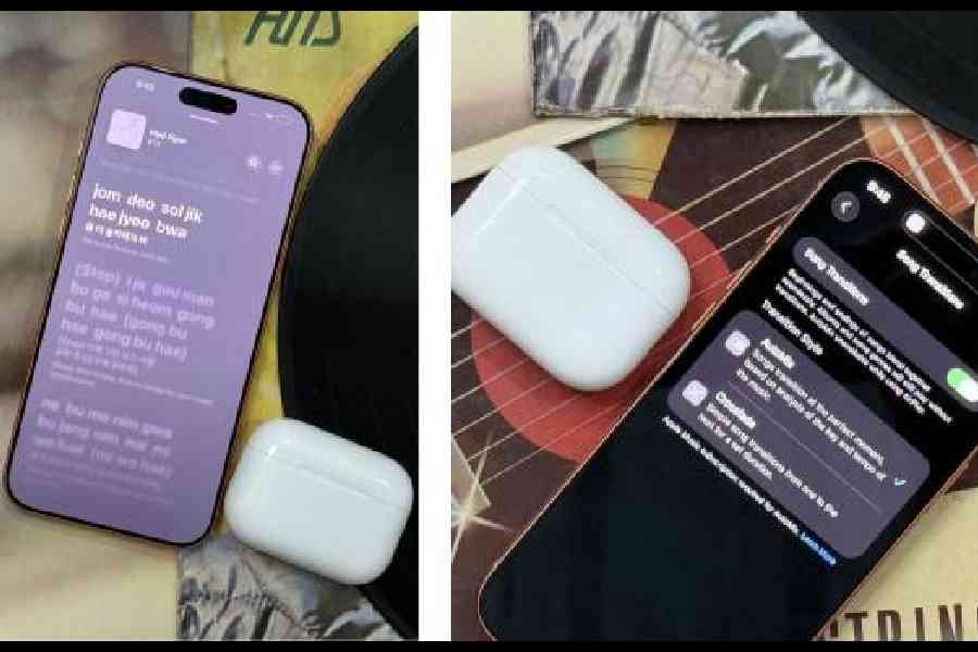When using Apple Music, try the lyrics translation feature (left) and AutoMix. To get the best out of the music streaming service, use AirPods Pro 3