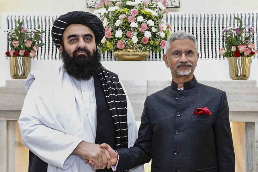 In this image posted on Oct. 10, 2025, Union External Affairs Minister S Jaishankar during a meeting with his Afghani counterpart Amir Khan Muttaqi, in New Delhi.