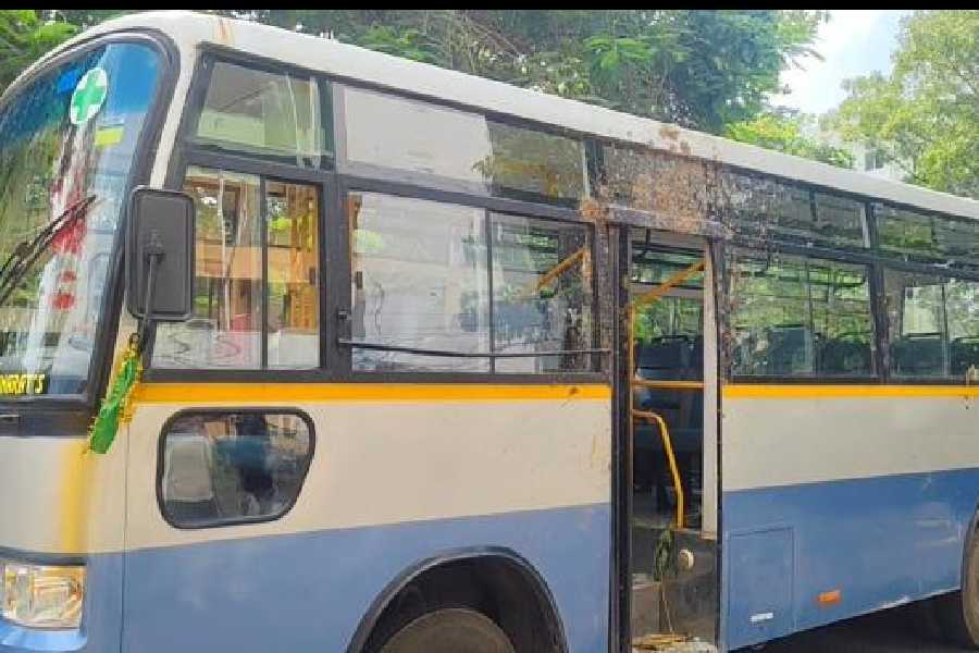 Mud and cow dung hurled at the bus carrying students. 