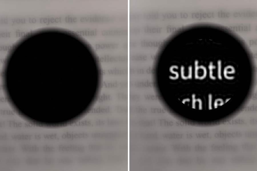 (Left) Simulation of a patient's vision with macular degeneration. (Right) Simulation of a patient's vision enhanced with the implant.