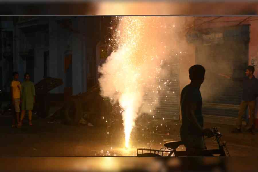 Firecrackers being burst in the city on Monday evening. Picture by Bishwarup Dutta