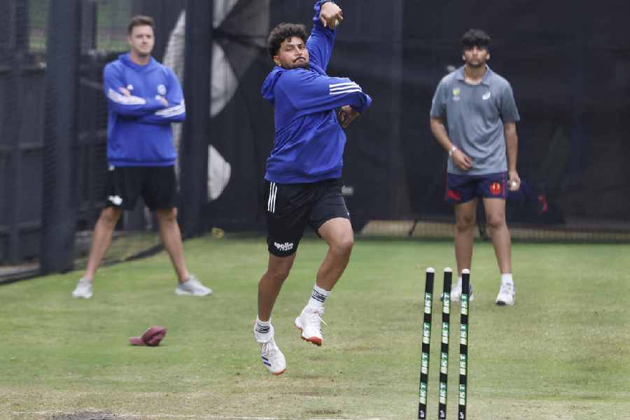 Kuldeep Yadav at training in Adelaide.