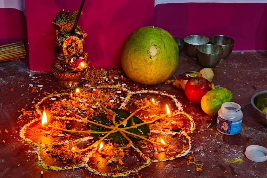 The decorated site of the Mha Puja