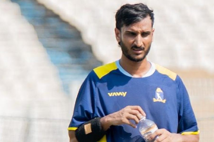 Shahbaz Ahmed at Bengal’s Ranji practice, ahead ofthe game againstGujarat beginning at Eden Gardens on Saturday.