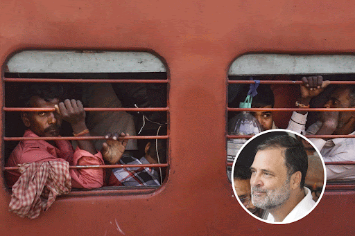 Passengers ride an overcrowded train ahead of the 'Chhath Puja' festival, at a railway station in Moradabad, UP